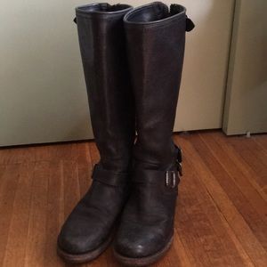 Tall, Buckle Frye Boots - Distressed Leather